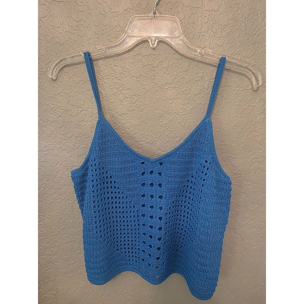 Express Vibrant Blue Crochet Lined Cropped Tank Top L NEW Cottagecore Coastal